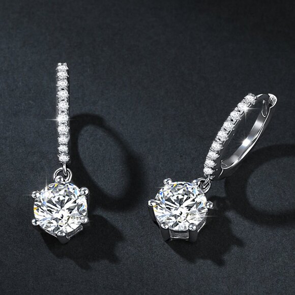 💎NEW Certified Dazzling 1CT Elegant 6-Prong Moissanite Solitaire Drop Earrings - Picture 1 of 6